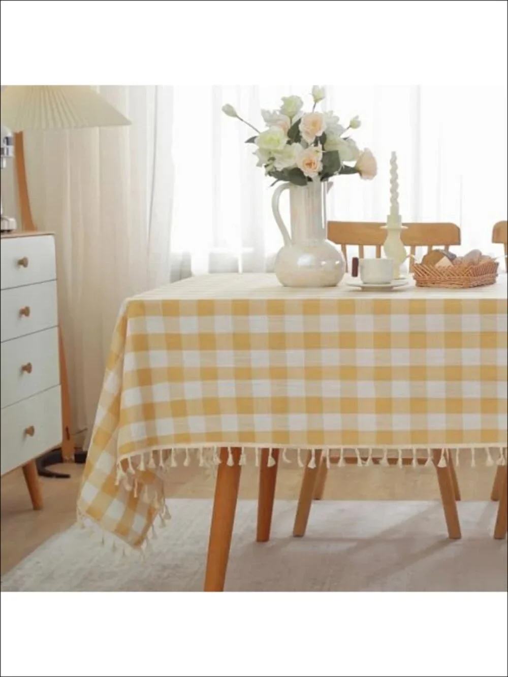 Cotton Linen Gingham Tablecloth Tassel 55x75 Rectangular Dining